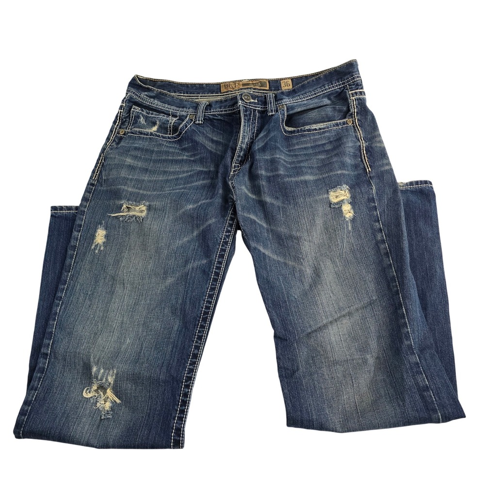 BKE Derek Blue Distressed Ripped Denim Jeans Men's Size 36x34‎ Cotton